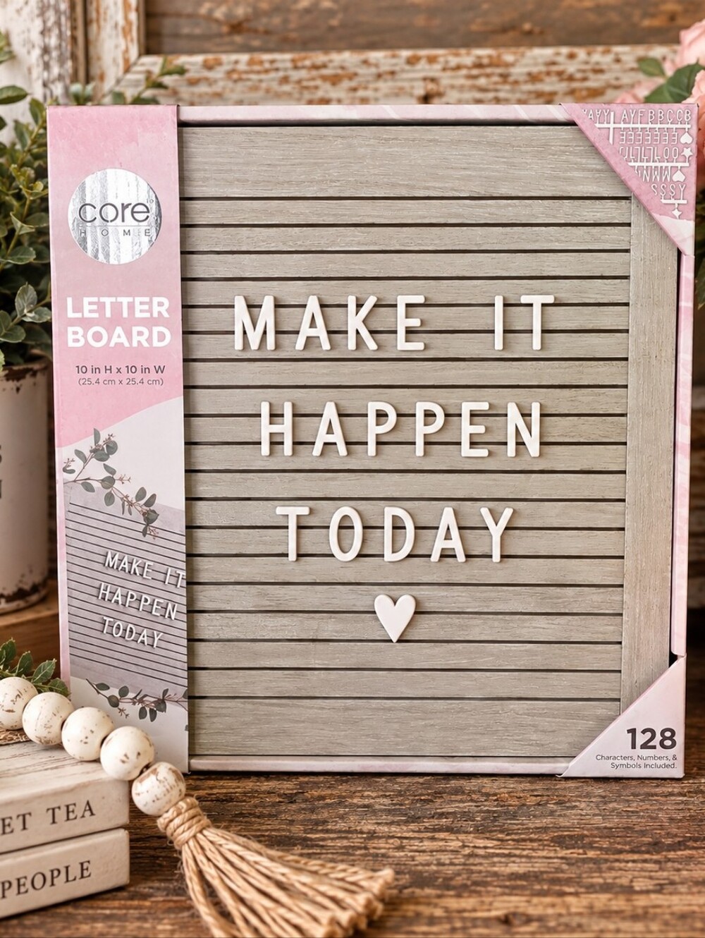 Core Home Gray Letter Board with White Letters - "Make It Happen Today", NWT
